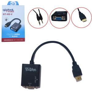 Cabo Conversor HDMI Macho Para VGA Fêmea Com Cabo P2 GT-HD-V GLOBAL TIME
