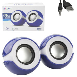 Caixa De Som Potencia 5W Plug De Audio P2 Azul E Branco CS-68 EXBOM CS-68 EXBOM