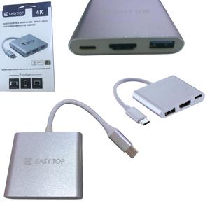 Cabo Adaptador USB-C Para USB 3.0 HDMI Fêmea E USB-C Fêmea 10 Centímetros 3 EM 1 EASY TOP