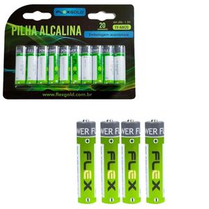 Cartela De Pilha Alcalina AA LR6 1.5V Com 20 Unidades FX-AAK20 FLEX