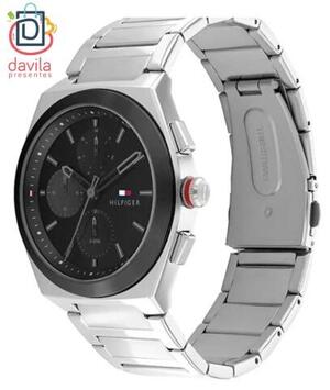 RELOGIO TOMMY HILFIGER MASCULINO FUNDO PRETO/PULSEIRA PRATEADA 363490 BELLA FAMME