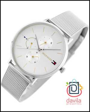 RELOGIO TOMMY FEMININO PULSEIRA AÇO TRABALHADA FUNDO BRANCO TOMMY VIVARA JOIAS