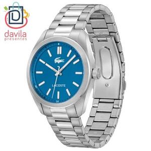 RELOGIO MASCULINO LACOSTE FUNDO AZUL CLARO PULSEIRA AÇO PRATEADO LACOSTE 1281 VIVARA JOIAS