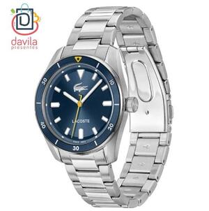 RELOGIO MASCULINO LACOSTE FUNDO AZUL MARINHO PULSEIRA AÇO PRATEADO LACOSTE 1316 VIVARA JOIAS
