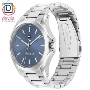 RELOGIO MASCULINO TOMMY HILFIGER FUNDO AZUL PULSEIRA AÇO PRATEADO TOMMY 4901 VIVARA JOIAS