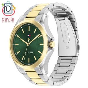 RELOGIO MASCULINO TOMMY HILFIGER FUNDO PRETO/CAIXA DOURADA/PULSEIRA AÇO PRATEADO COM DOURADO TOMMY 4974 VIVARA JOIAS