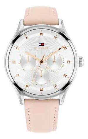 RELOGIO FEMININO TOMMY HILFIGER FUNDO BRANCCO COM DETALHES ROSE + PULSEIRA COURO NUDE 4884 VIVARA JOIAS