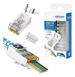 Conector Rj45 Macho Para Rede CAT7 Blindado Com 40 unidades CONT-RJ45C7VM40 EXBOM