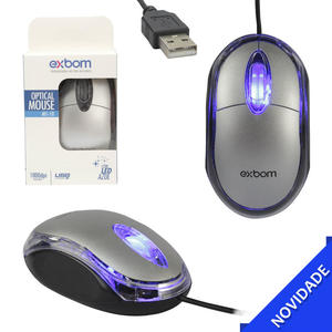 Mouse USB Cinza Com Led Azul MS-10 EXBOM MS-10 EXBOM