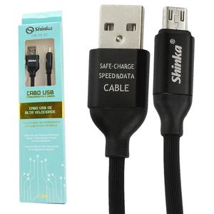 Cabo V8 USB Emborrachado 1.20 Metros Preto SHINKA CB-V8-67 CB-V8-67 SHINKA